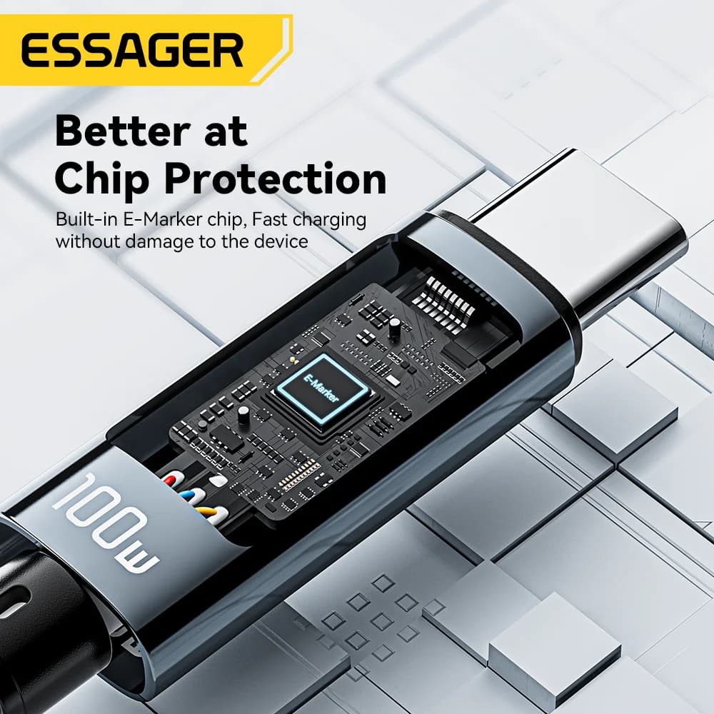 كابل USB Type-C بقوة 100W بزاوية 90° وشاشة LED