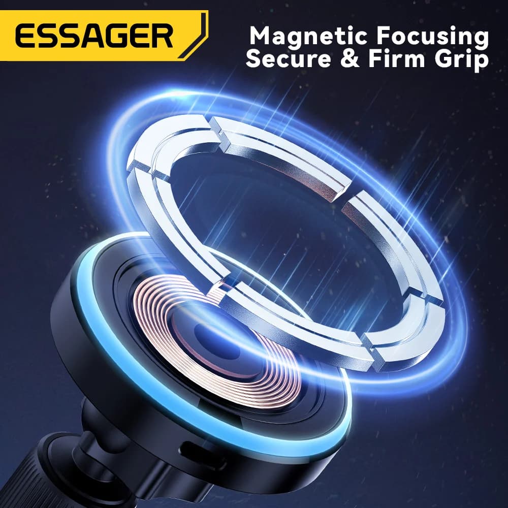 حامل شاحن سيارات لاسلكي مغناطيسي 15W مع إضاءة LED