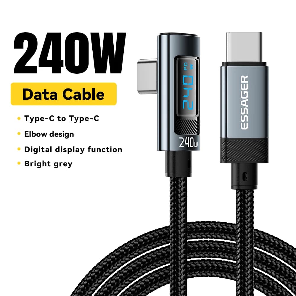 كابل USB-C إلى USB-C بزاوية 90 درجة بقوة 240W