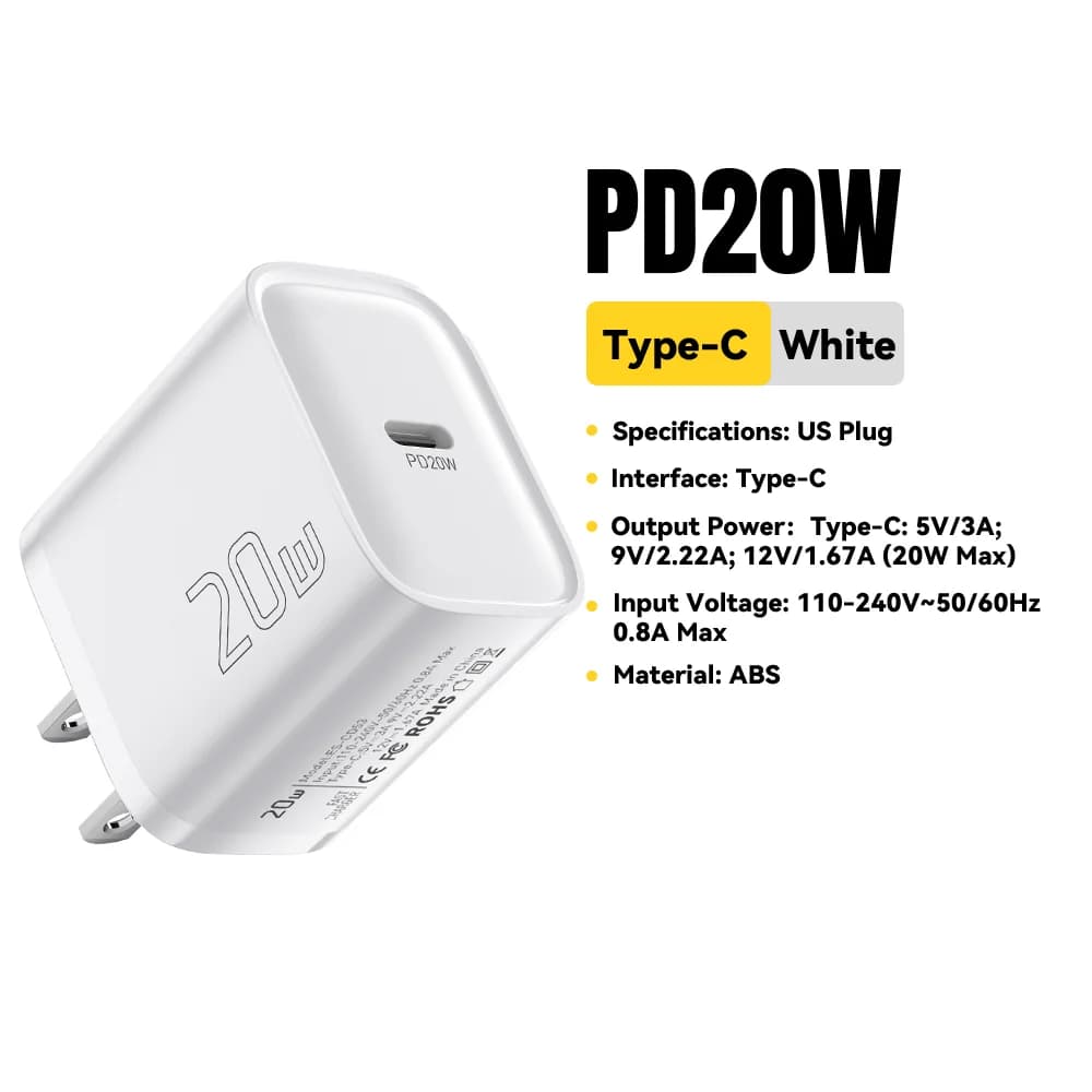 شاحن حائط مصغر USB-C PD للشحن السريع بقدرة 20 واط