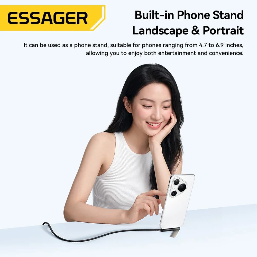 كابل USB-C بزاوية 7A مع حامل هاتف مدمج