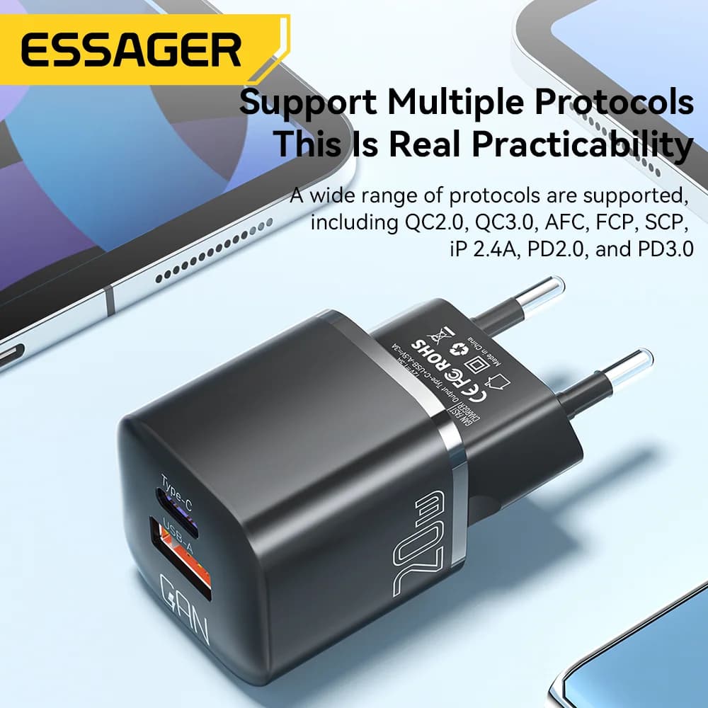 شاحن GaN USB-C سريع بقدرة 20W مع تقنية PD
