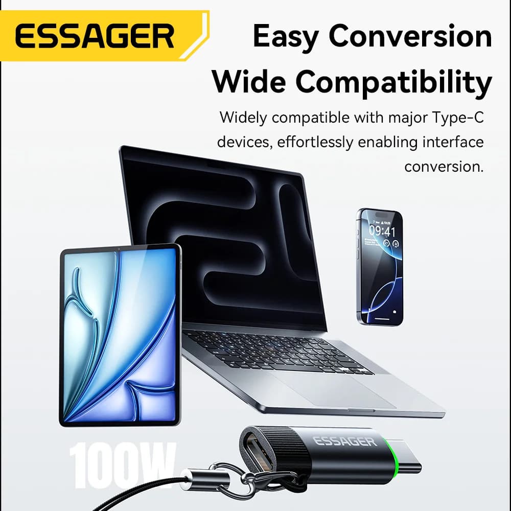 محول USB-C OTG ذكي بقطع الطاقة 100W