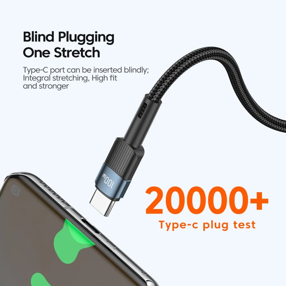 كابل شحن سريع USB-C إلى USB-C بقوة 100 واط، طول 3 متر