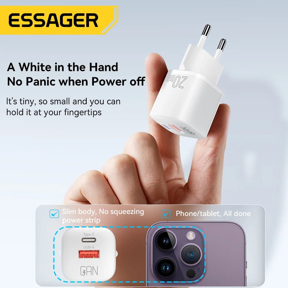 شاحن حائط GaN USB-C PD سريع بقوة 20 واط