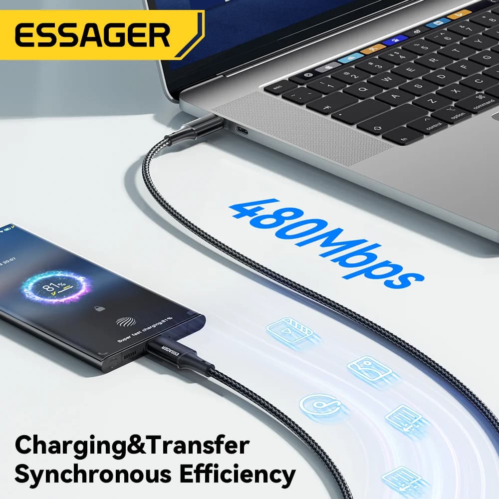 كابل USB-C إلى USB-C بشحن سريع PD بقوة 100W