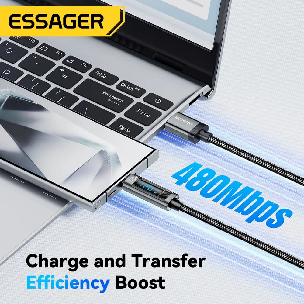 كابل شحن سريع USB-C بقوة 120 واط مع شاشة LED
